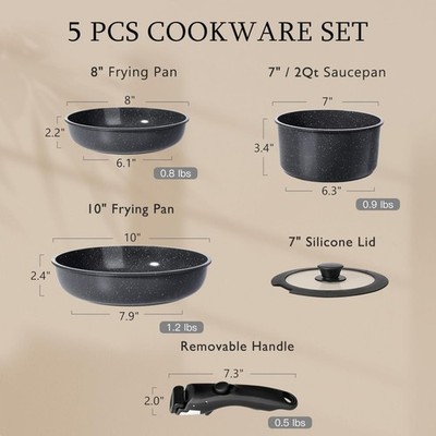 Compact and Stylish 5 Piece Ceramic Cooking Set - Ideal for RVs & Small Kitchens