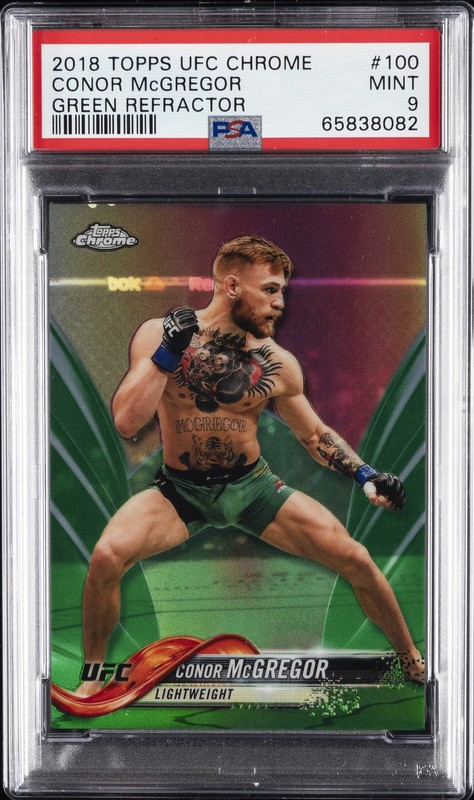 2018 TOPPS UFC CHROME GREEN REFRACTOR #100 CONOR MCGREGOR 67/99 PSA 9