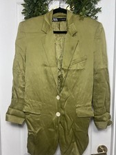 Zara Satin Green Oversized Blazer
