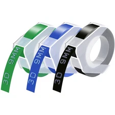 3PK Black Green Blue for Dymo Xpress Label Makers 3D Plastic Embossing Tapes 9mm