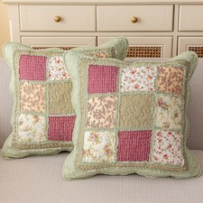 Set of 2 Quilted 100 Cotton Boho Throw Pillow Covers 18" x 18" Farmhouse Cou...
