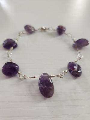 Amethyst handmade, silver coated copper wire jewelry, nickel free claw clasp