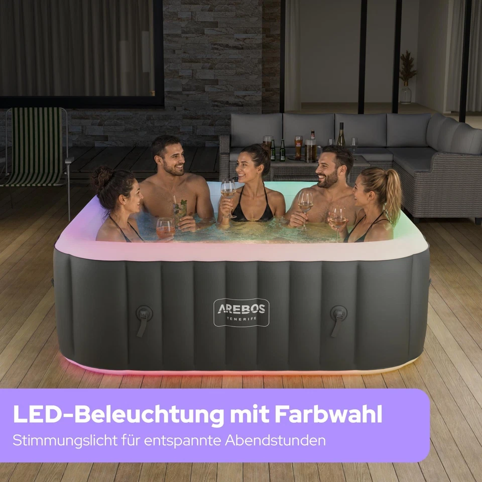 AREBOS Whirlpool | In- & Outdoor | 185 x 185 cm | LED-Beleuchtung | Quadrat - Bild 4 von 4
