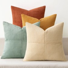 Teal Orange Decorative Throw Pillow Covers 18x18 Inch Set of 4 Boho Corduroy