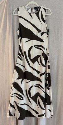 Rachel Zoe Abstract Print Linen Maxi Dress Sleeveless Black White US 4
