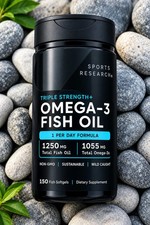 Sports Research Omega-3 Fish Oil 1250mg Triple Strength 150 Softgels 1 Per Day