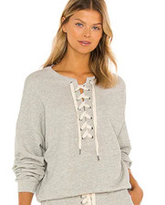 NSF Terry Lace Up Pullover Aged Heather Grey Sz Petite 100 Cotton Made In USA