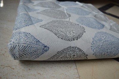 NO TARRIF CHARGES 100%   7 Yard Hand Block 100%Cotton Leaf Fabric ZK-95
