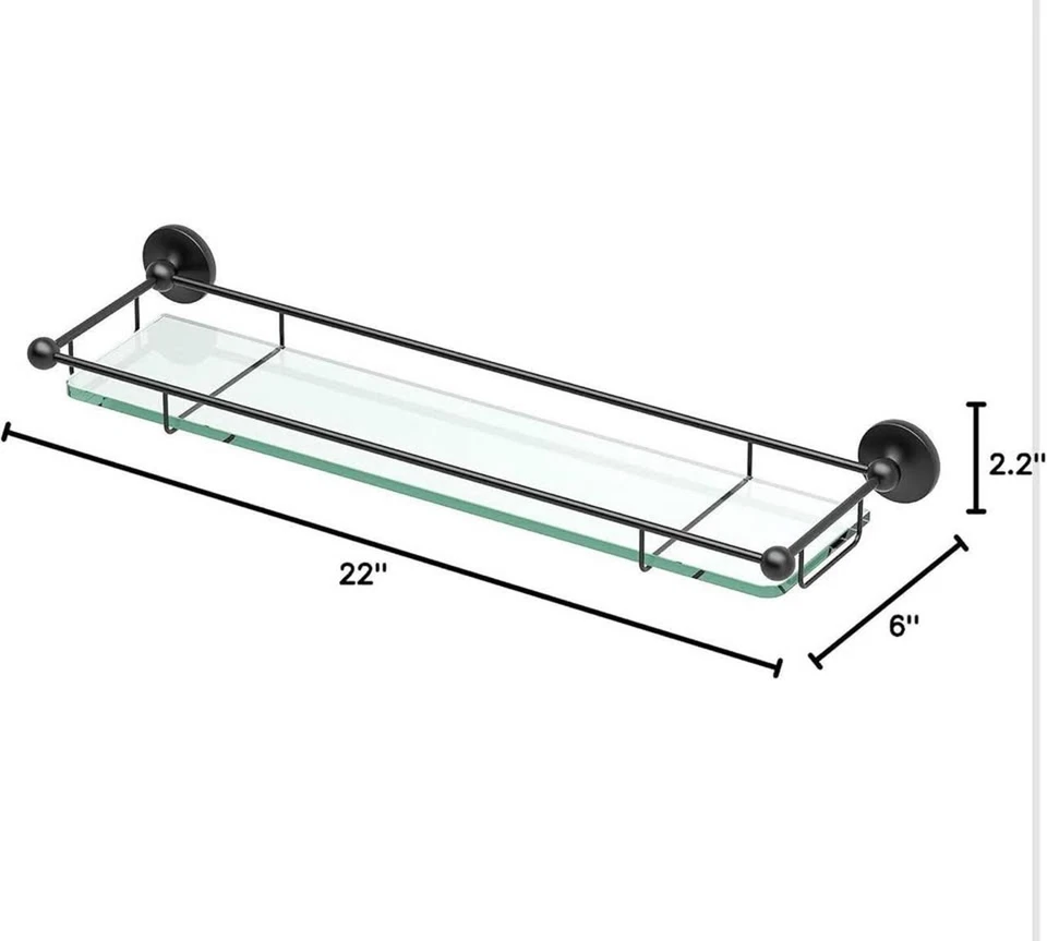 Estante de vidrio templado Gatco 1465MX negro mate/montado en la pared 22" X 6" flotante  Foto 2 de 3