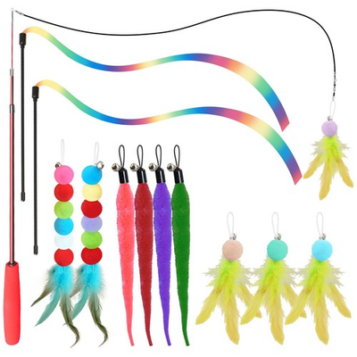 #ad 13 Pc Interactive Cat Wand Toy Set: Feathers Teasers for Indoor Play amp; Fun $18.18
