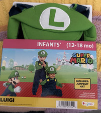 Super Mario LUIGI Jumpsuit  Hat Costume Infants Size 6-12Month NEW