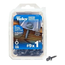 Teks 21400 Roofing Screw, #9 Thread, Fine Thread, Hex Drive, Sharp Point, Steel,