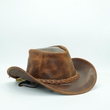 Brown Cowboy Western Hat   Genuine Cowhide Leather  Men  s  Women  s Rodeo Ranch