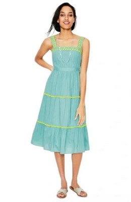 green emerald velvet dress Anna Linen Tiered Midi Dress-White, Multi Embroidery main image 1
