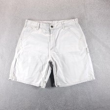 VTG Carhartt Shorts Mens 33 White Canvas Cargo 7" Utility Workwear Relaxed 90s