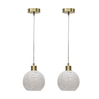 2er Set Konfetti Glas & satiniertes Messing Deckenleuchte Küche Esszimmer Pendelleuchten