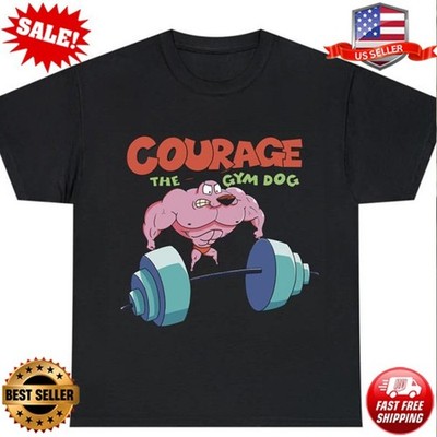 Courage the Gym Dog T-Shirt   Funny Workout Cartoon Tee, Retro T-Shirt - S-5XL