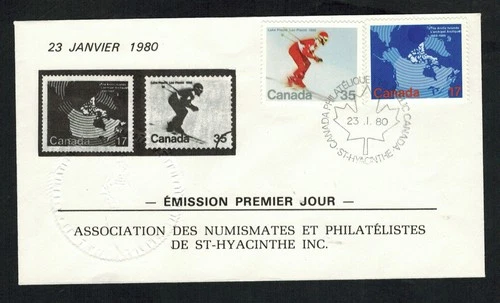 Canada #848, 35¢ Olympics Skiing, St. Hyacynthe Quebec Numismates French FDC