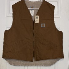 Vintage CARHARTT Brown Duck Vest Sherpa Lined 6SV Hunting USA 2XL Distressed