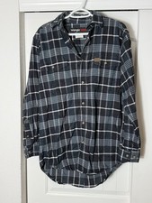 Wrangler Riggs Workwear BLUE Plaid Cotton Flannel Long Sleeve Shirt Medium