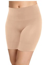 New Jockey Essentials Shapewear Tummy Smoothing Mid-Thigh Short Small Beige