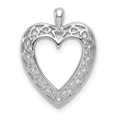 14K Weißgold Cut-Out Herz Bordüre Charm Anhänger Valetin Geschenk L 19mm, B 14mm