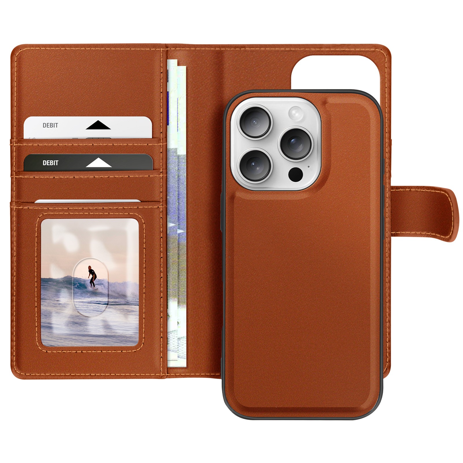 Coque iPhone 16 Pro marron en similicuir haut de gamme amovible