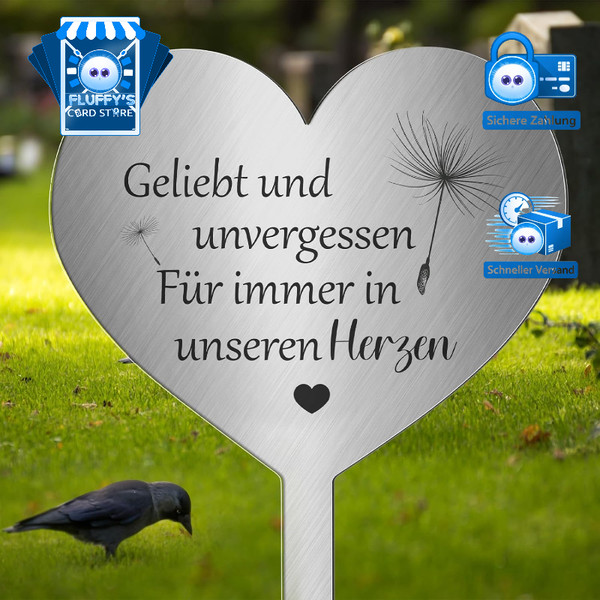 Grabschmuck Wetterfest Grabstecker Metall Herz Mit Spruch Erinnerung Deko Trauer-image