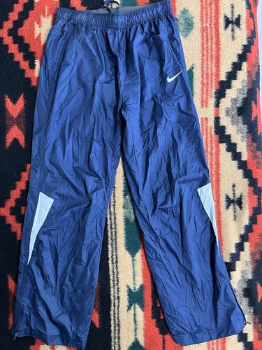 Nike Windbreaker Pants Navy Blue Mens Medium Mesh Lined Ankle Zip Y2K Wide Leg - Picture 2 of 13