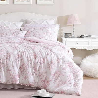Queen Comforter Set with Shams, Reversible Floral Bedding for Dorm Rooms