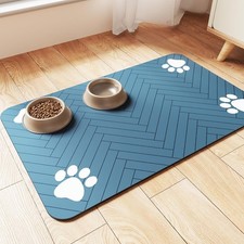 Pet Feeding Mat-Absorbent Placemat for Food and Water Bowl, 12"x20", Blue