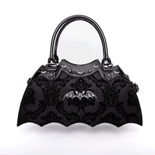 Bat Shaped Purse Damask Print Metal Bat on Bag with Shoulder Strap Black 