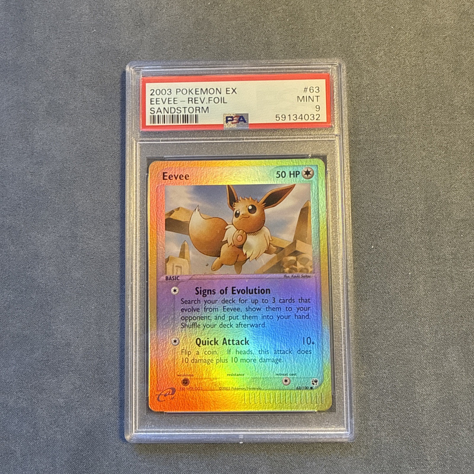 2003 Pokemon PSA 9 MINT Reverse Holo Eevee Pokemon EX Sandstorm 63/100