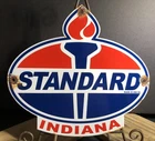 VINTAGE 1954 DATED STANDARD SERVICE INDIANA GASOLINE PORCELAIN GAS OIL SIGN