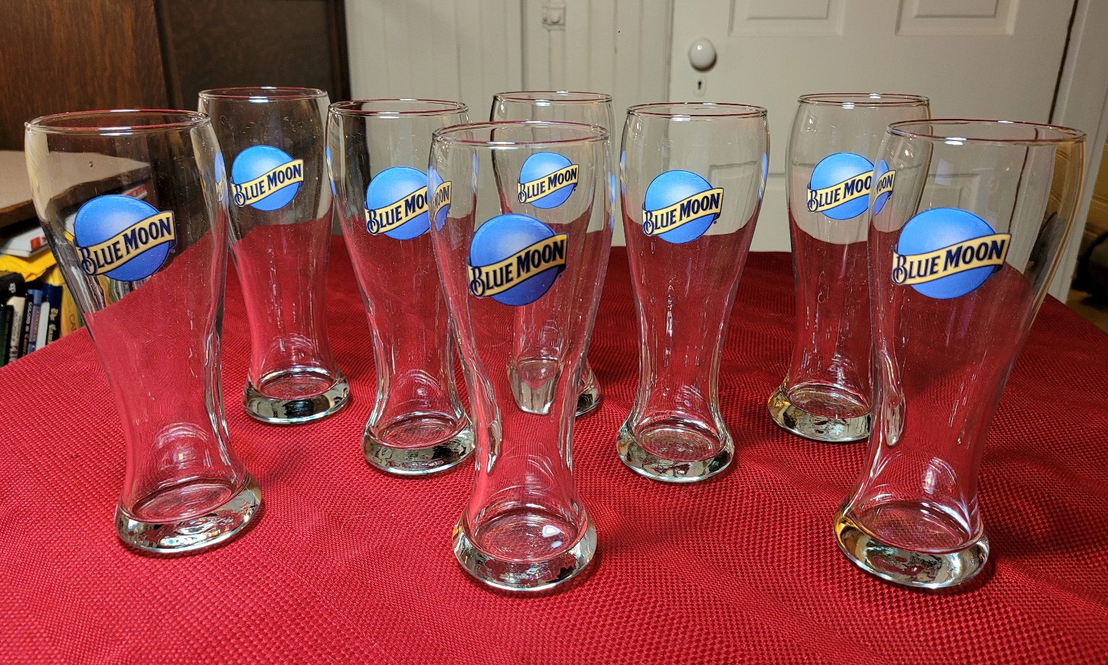 Lot of 8 *BLUE MOON* Belgian-Style Wheat Ale 16 oz CLEAN 8" PILSNER BEER GLASSES