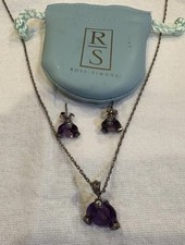 Ross Simon Silver Martini Set Amethyst  Diamond Earrings/ Pendant  18inch Chain