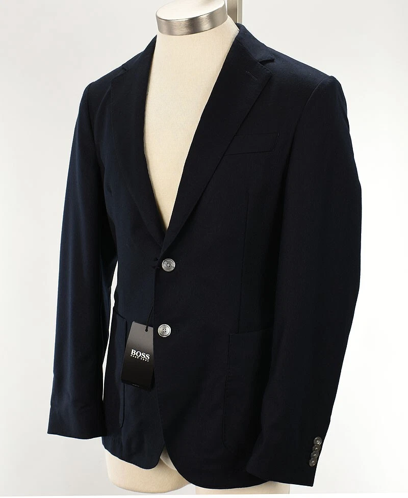 HUGO BOSS BLACK LABEL Navy Blue HANRY Slim Fit Wool Flannel Jacket 40 R NWT