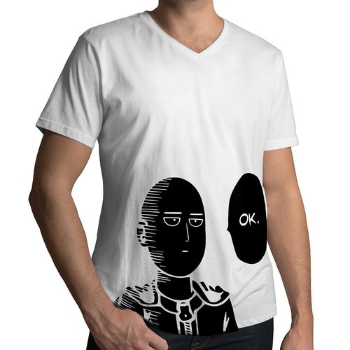 One-Punch Man Saitama Manga Anime Japanese Unisex Mens/Women Tee V-Neck T-Shirt - Picture 12 of 20
