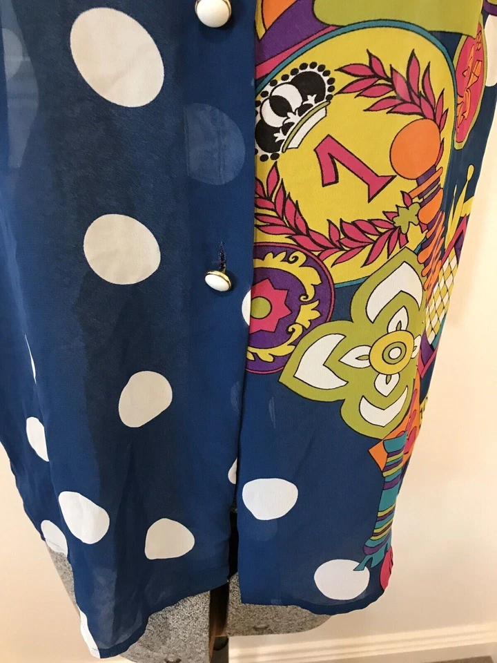 Vintage 1980s Mario Pucci Cecconi graphic print blouse polka dot card game 42 46 - Image 4 of 4