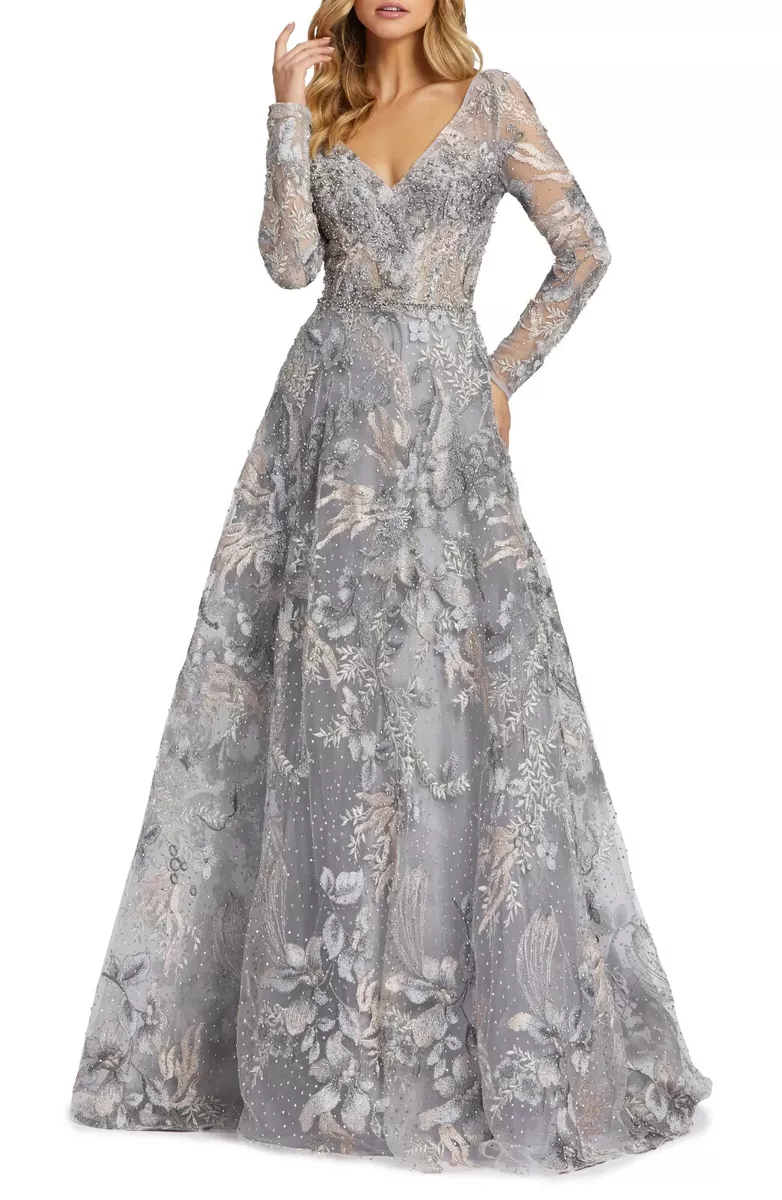 Mac duggal long sleeve beaded on sale gown