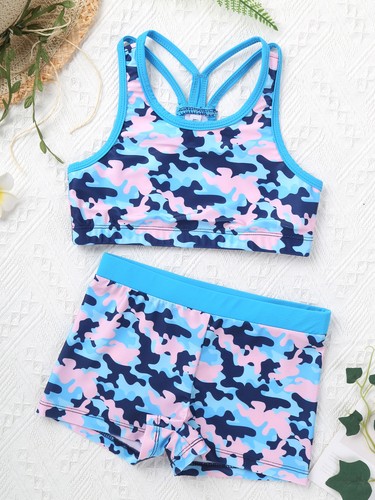 Girls Two Pieces Swimsuits Sleeveless Beach Swimwear Sunbathing Bathing Suits - Picture 33 of 77