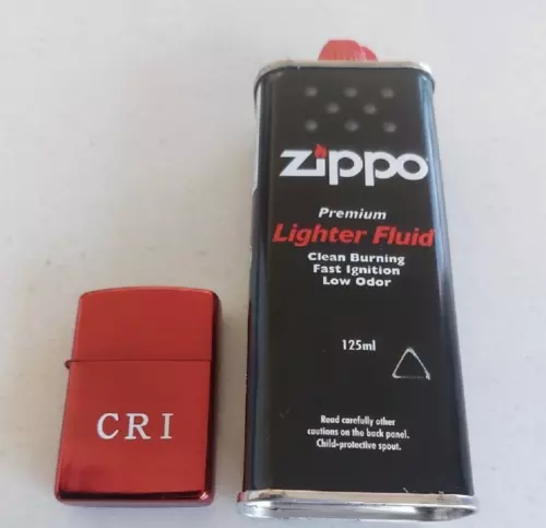 CRI Red Oil Lighter + Zippo Cigarette Lighter Refill Fluid 125ml+Wick+Flints - Picture 2 of 7