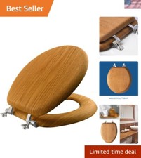 High-Quality Round Toilet Seat - Natural Oak Veneer Chrome Hinges Included