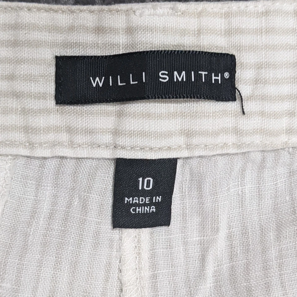 Bermuda Willi Smith feminina tamanho 10 bege 100% linho costura interna 11,5" listras - Imagem 3 de 4