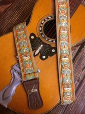 Handmade Beige Totem Pole 60&rsquo;s 70&rsquo;s Indigenous Inspired Retro Guitar Strap by