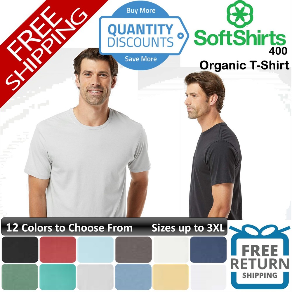 🔥 Softshirts Men Organic T-shirt combed ring-spun cotton Up To 3XL 400