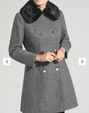 Grey Matalan Coat With Black Fur Collar Size 10