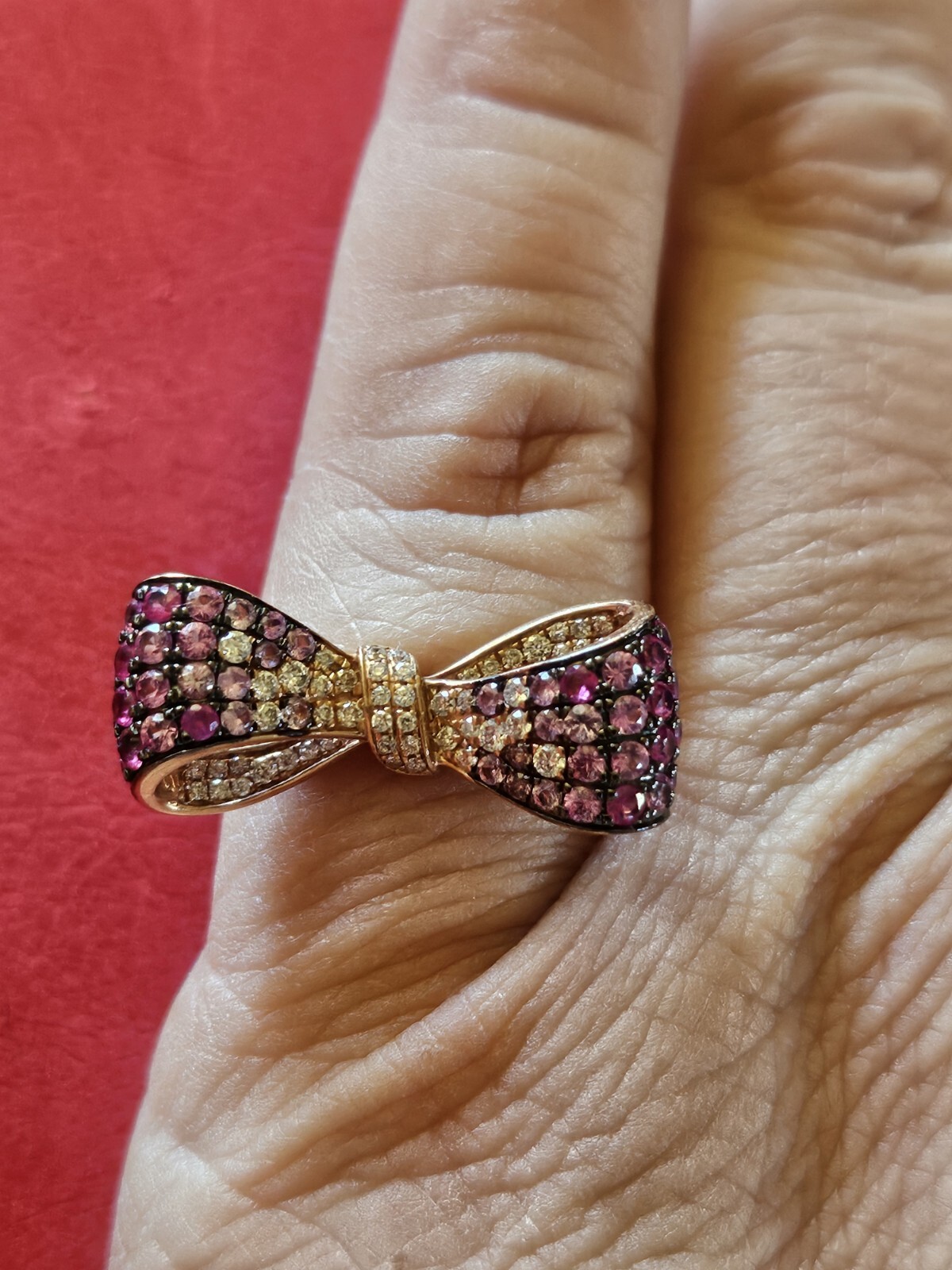 Effy Novelty 14K Rose Gold Pink Sapphire and Diamond Bow Ring, 1.15 TCW ...