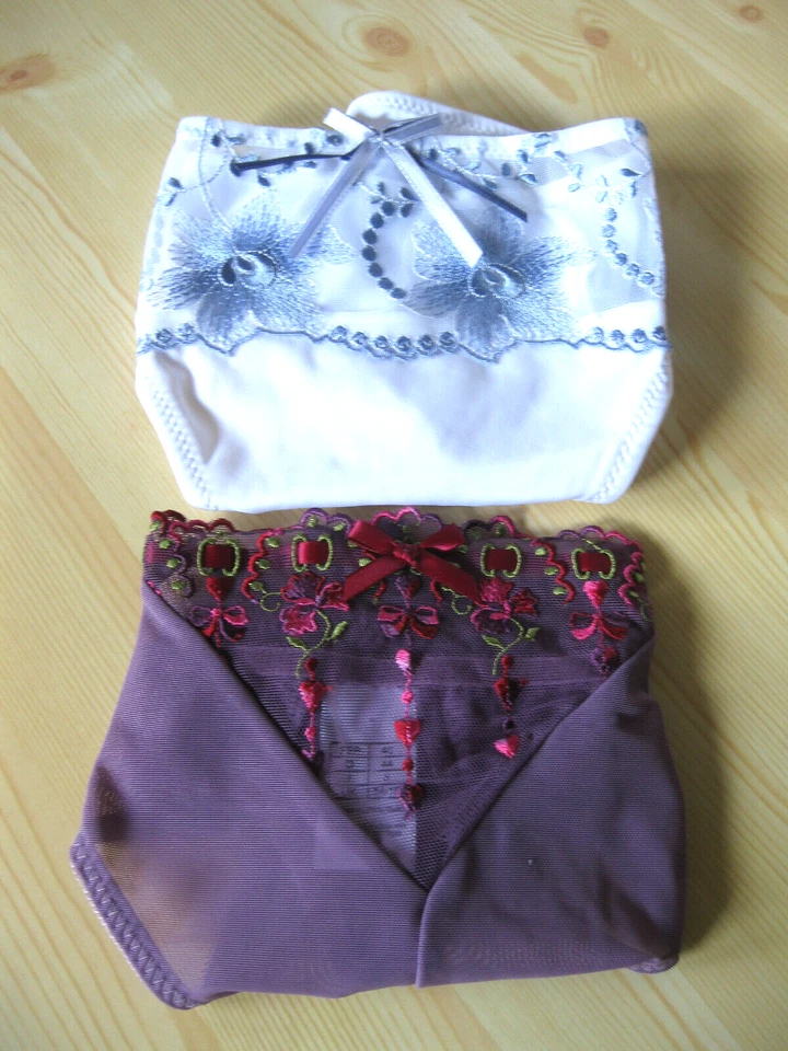 Bragas de tanga 2 pr nuevas de colección Avon blancas/azules y ciruelas/rosa grandes Francia raras Foto 3 de 4