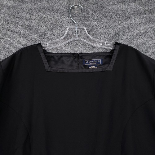 Laura Scott Top Womens 22W Black Short Sleeve Blouse Shirt Square Neck Polyester - Picture 3 of 12